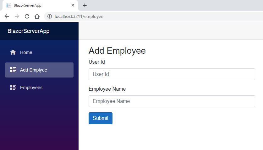 blazor crud operations | add employee